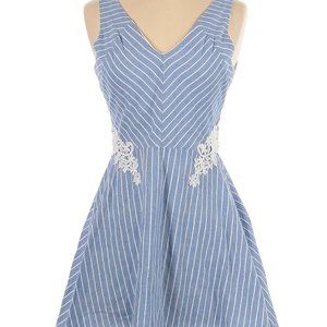 🌴👗 Miami Casual Dress - Blue Boho Striped Mini Silhouette, Size Medium 👗🌴